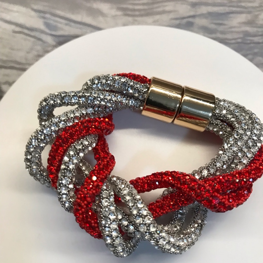Elegant Red and Silver Twisted Bling Bracelet - Picture 2 of 4